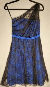 Alfred Angelo Cobalt Blue w/ Black Lace Dress